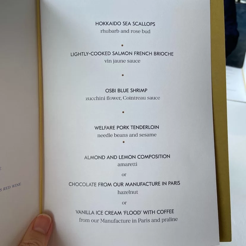 Lunch menu at Blue by Alain Ducasse