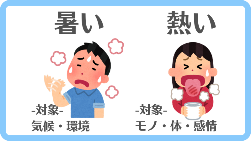 【暑い】と【熱い】の違いと使い分け/「対象」の違いで区別