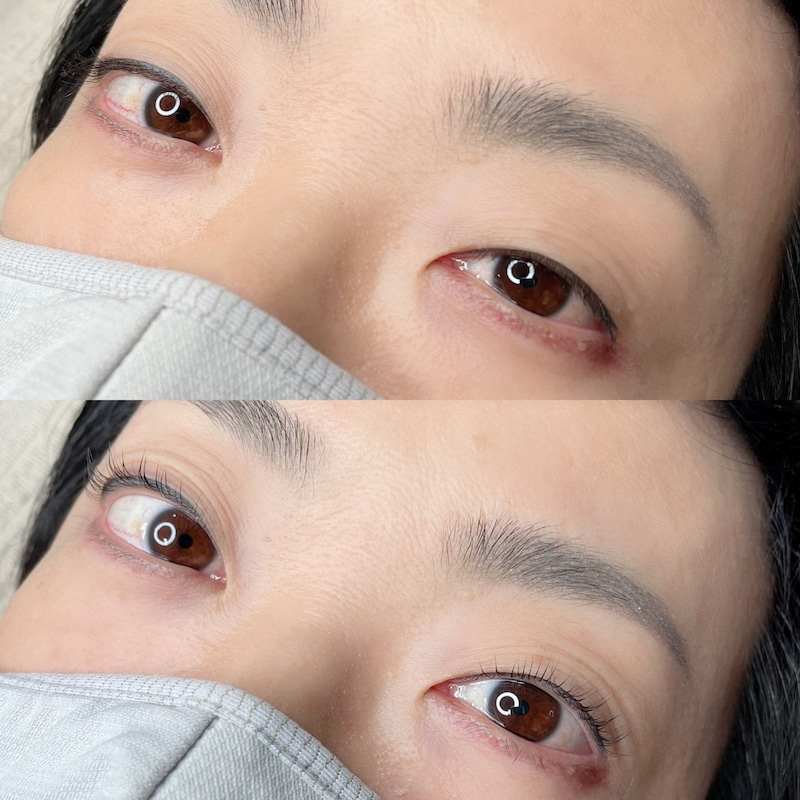 Eye lash lift, (Above: before. Bottom: after)