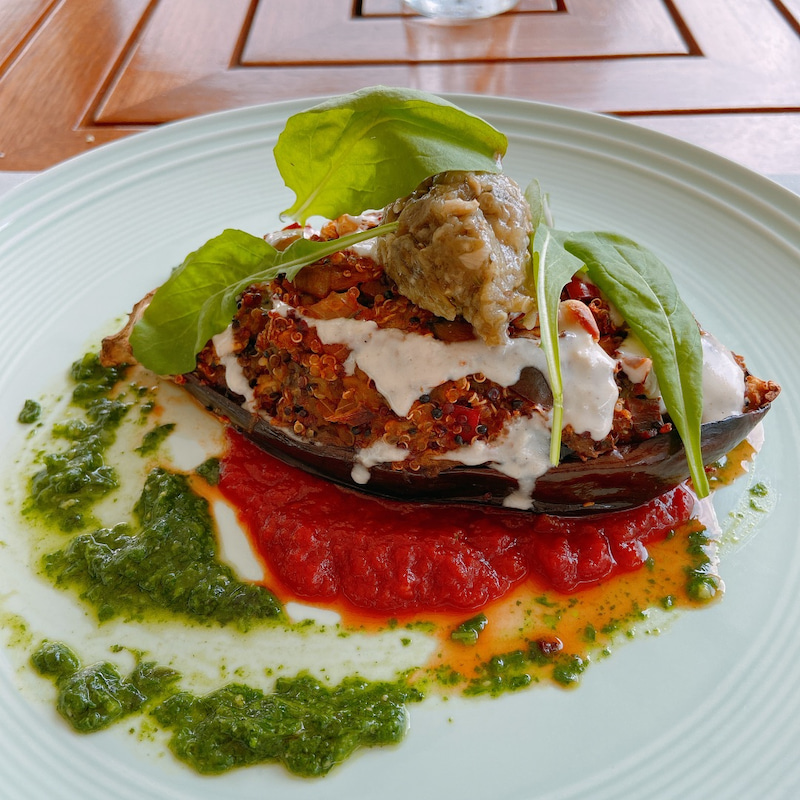 Oven-baked rice eggplant and quinoa. The Verandah - Riverside restaurant at Mandarin Oriental Bangkok